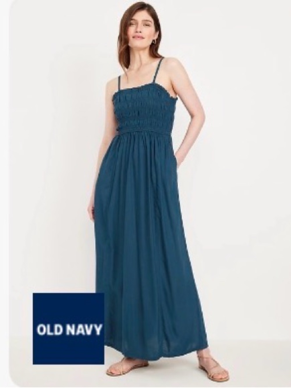 Old Navy smocked Navy Blue Maxi Dress - Sleeveless Spaghetti Strap